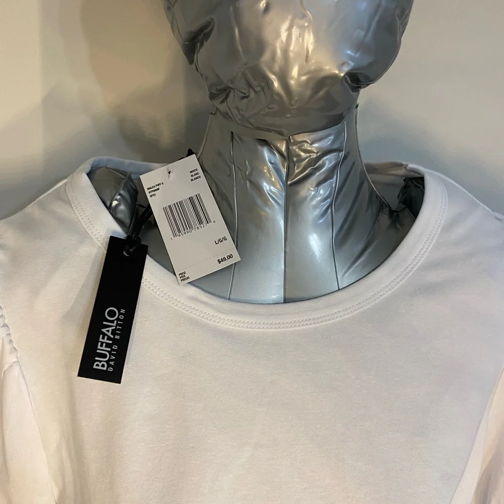 Buffalo David Bitton White Puff Sleeve Tee - Picture 3 of 4